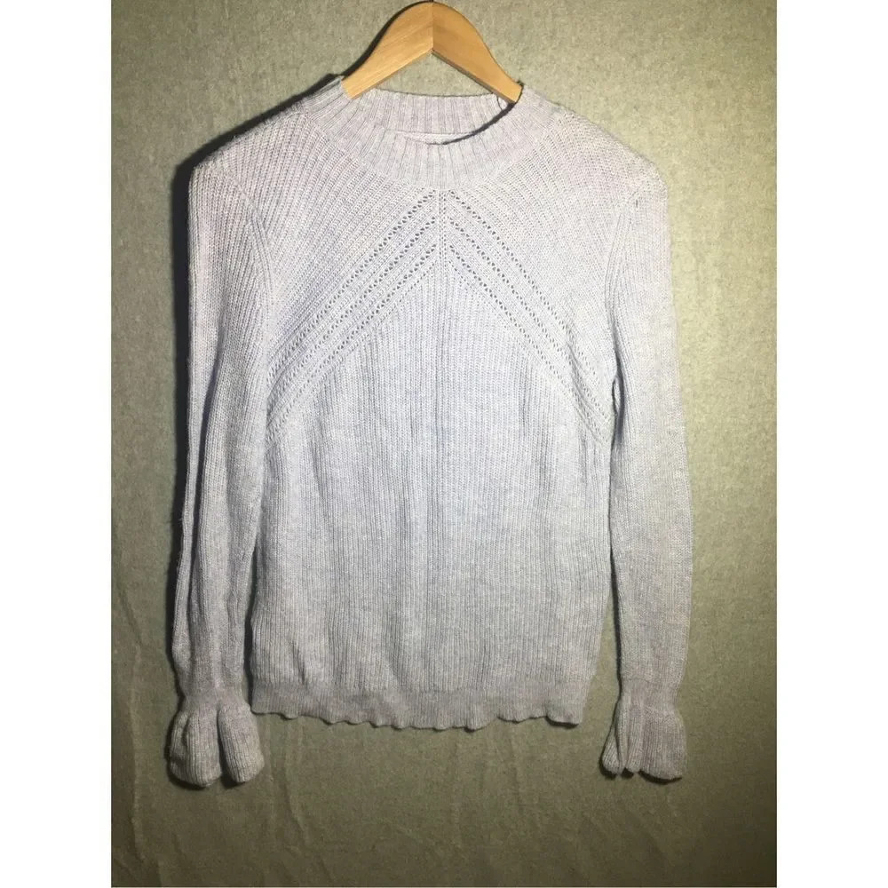 Womens Loft Sweater Ruffle Wrist Casual Mock Neck Winter Feminine Designed